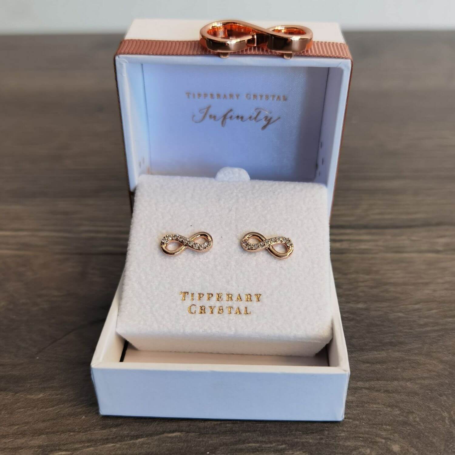 Tipperary Jewellery Part Stone Set Infinity Stud Earrings - Rose Gold 2 Shaws Department Stores