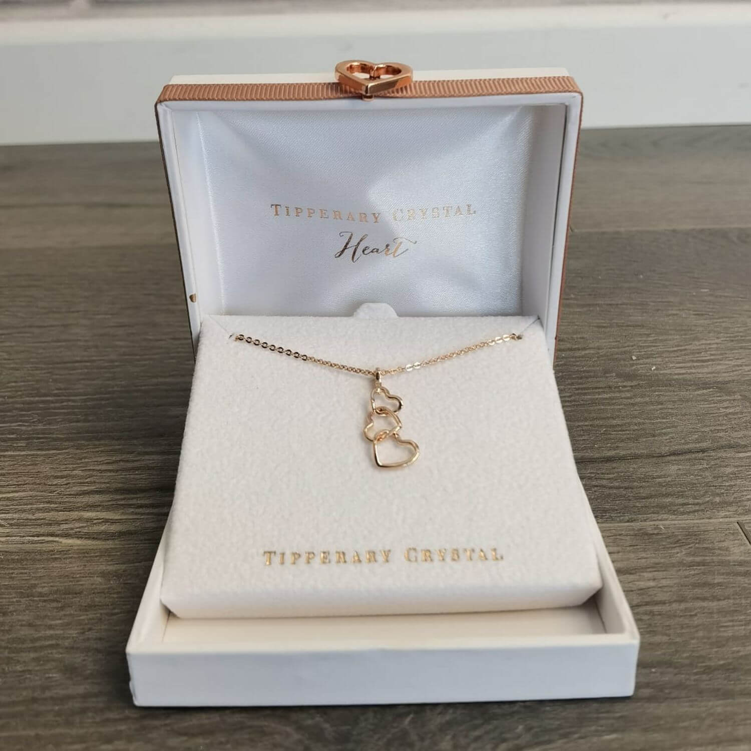 Tipperary Jewellery Triple Heart Drop Pendant - Rose Gold 2 Shaws Department Stores