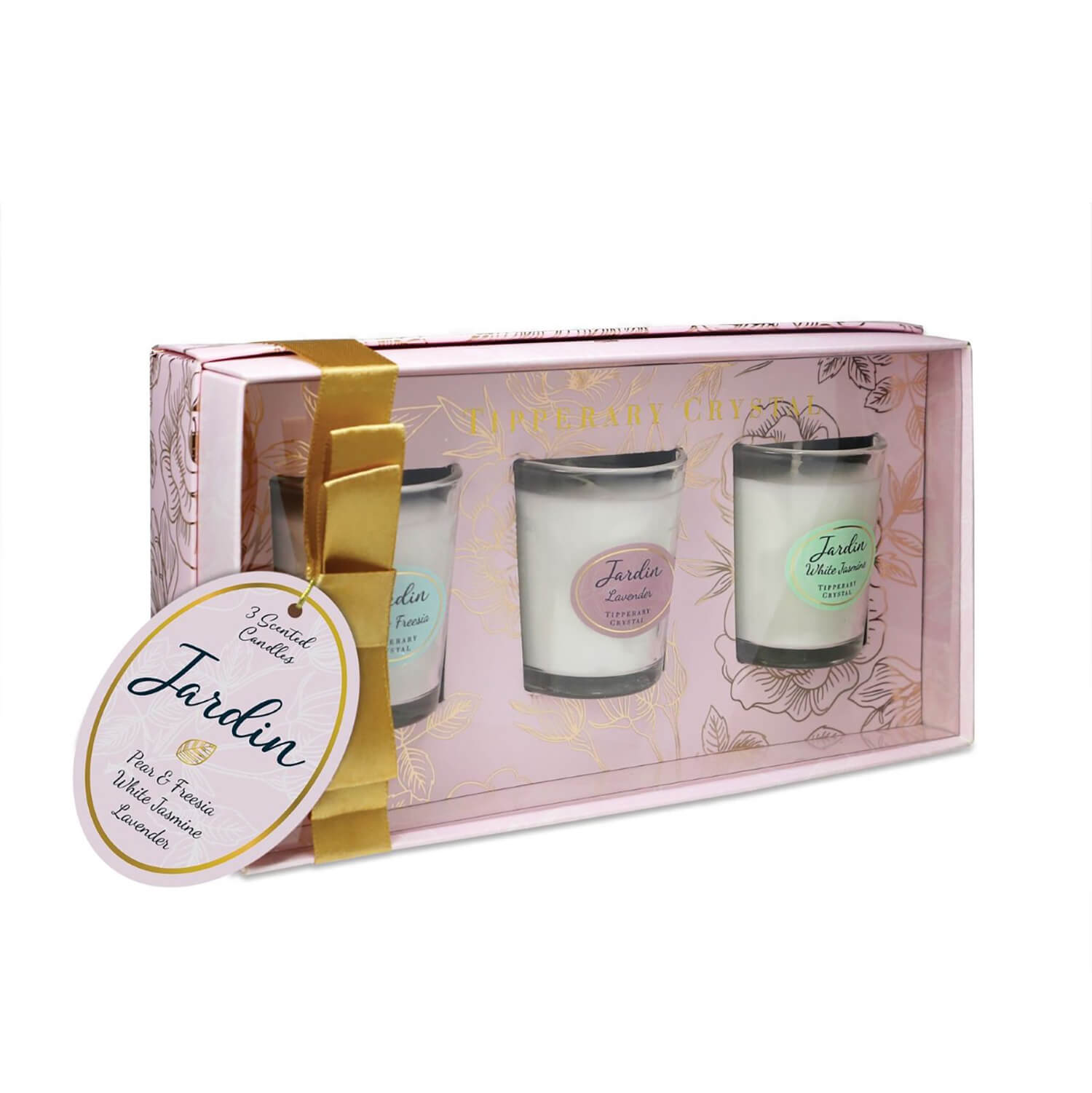 Tipperary Crystal Jardin Collection Assorted Set Of 3 Mini Candles - Pear &amp; Freesia, White Jasmine, Lavender 1 Shaws Department Stores
