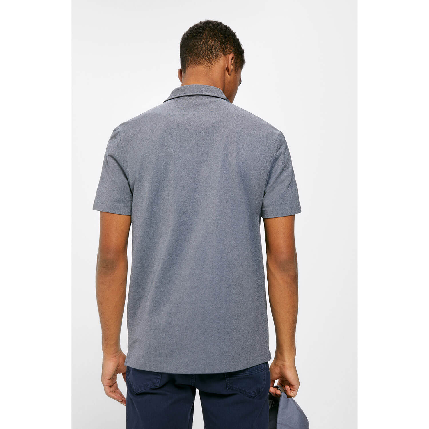 Springfield Short-sleeve Patterned Polo Shirt - Dark Blue 2 Shaws Department Stores