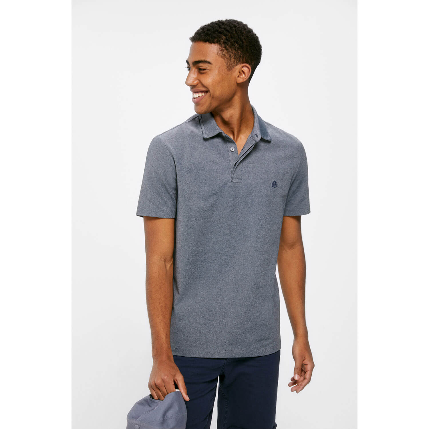 Springfield Short-sleeve Patterned Polo Shirt - Dark Blue 3 Shaws Department Stores