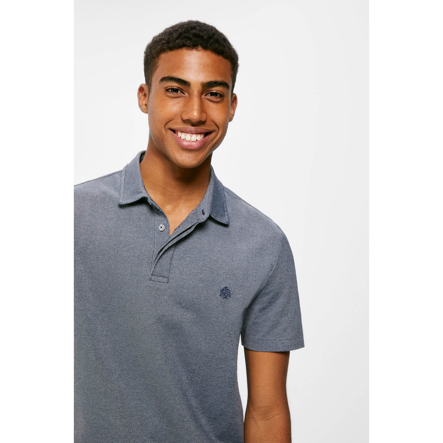 Springfield Short-sleeve Patterned Polo Shirt - Dark Blue 1 Shaws Department Stores