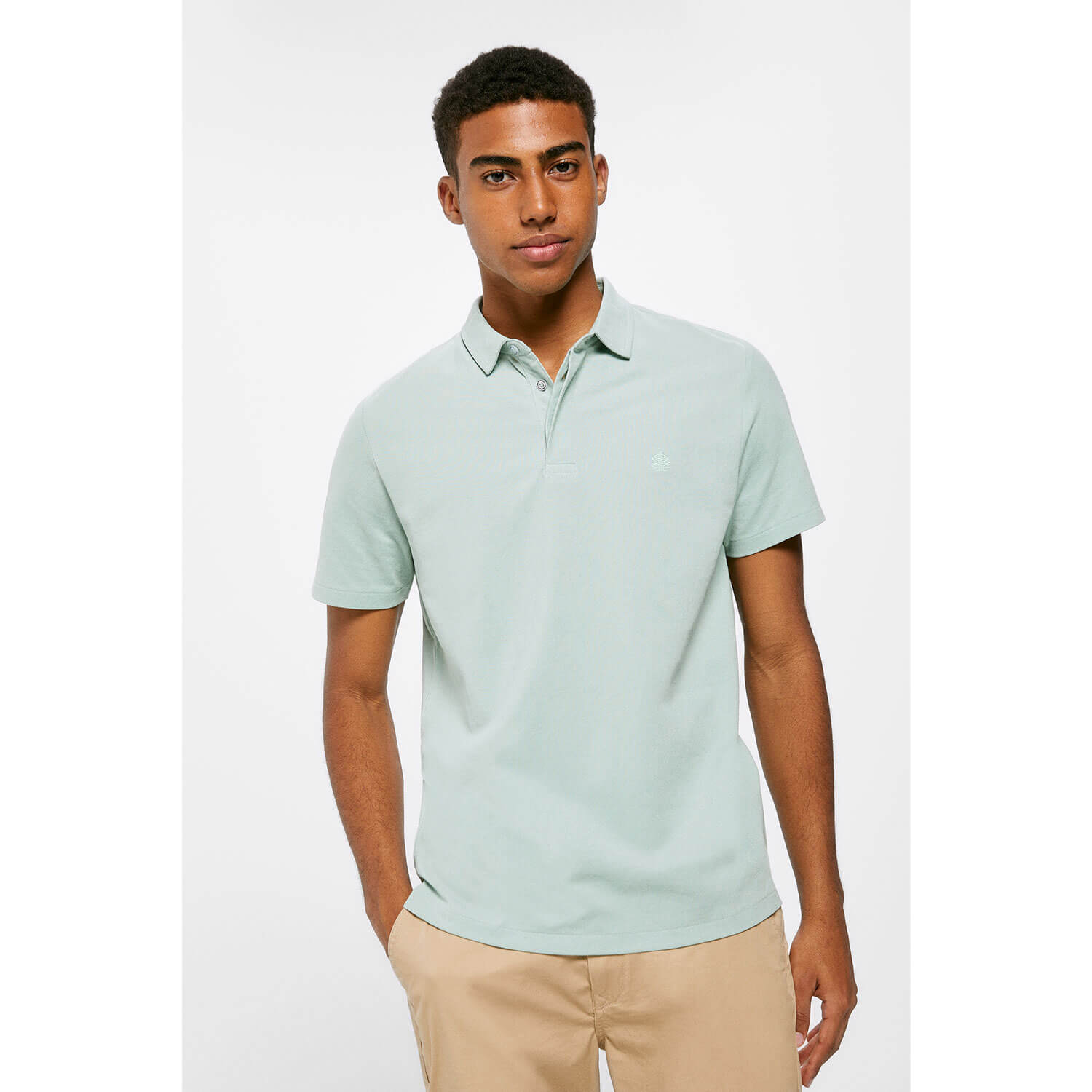 Springfield Short-sleeve Patterned Polo Shirt - Green 1 Shaws Department Stores