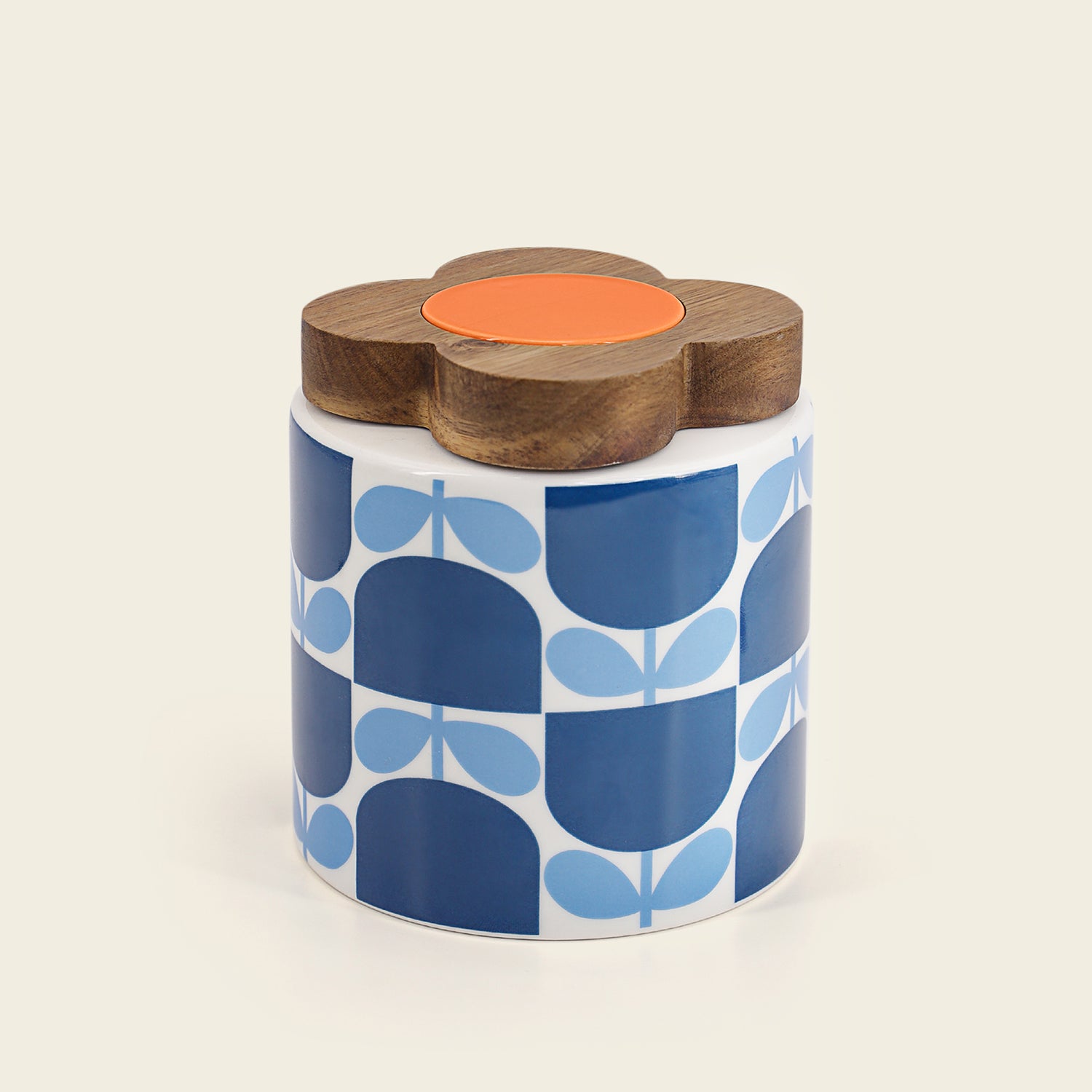 Orla Kiely Ceramic Storage Jar - Block Flower Navy 1 Shaws Department Stores