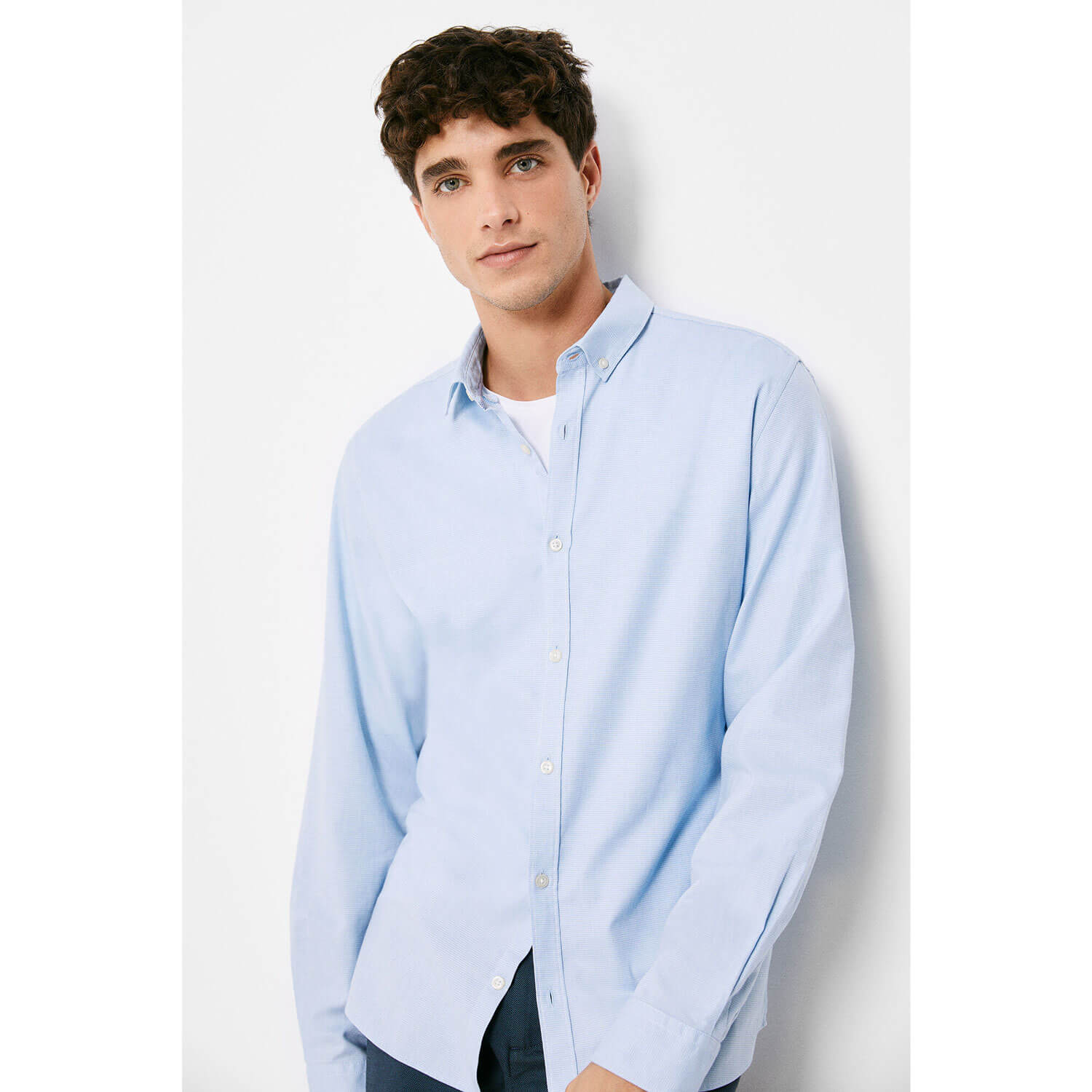 Springfield Long-sleeve Plain Shirt - Blue 1 Shaws Department Stores