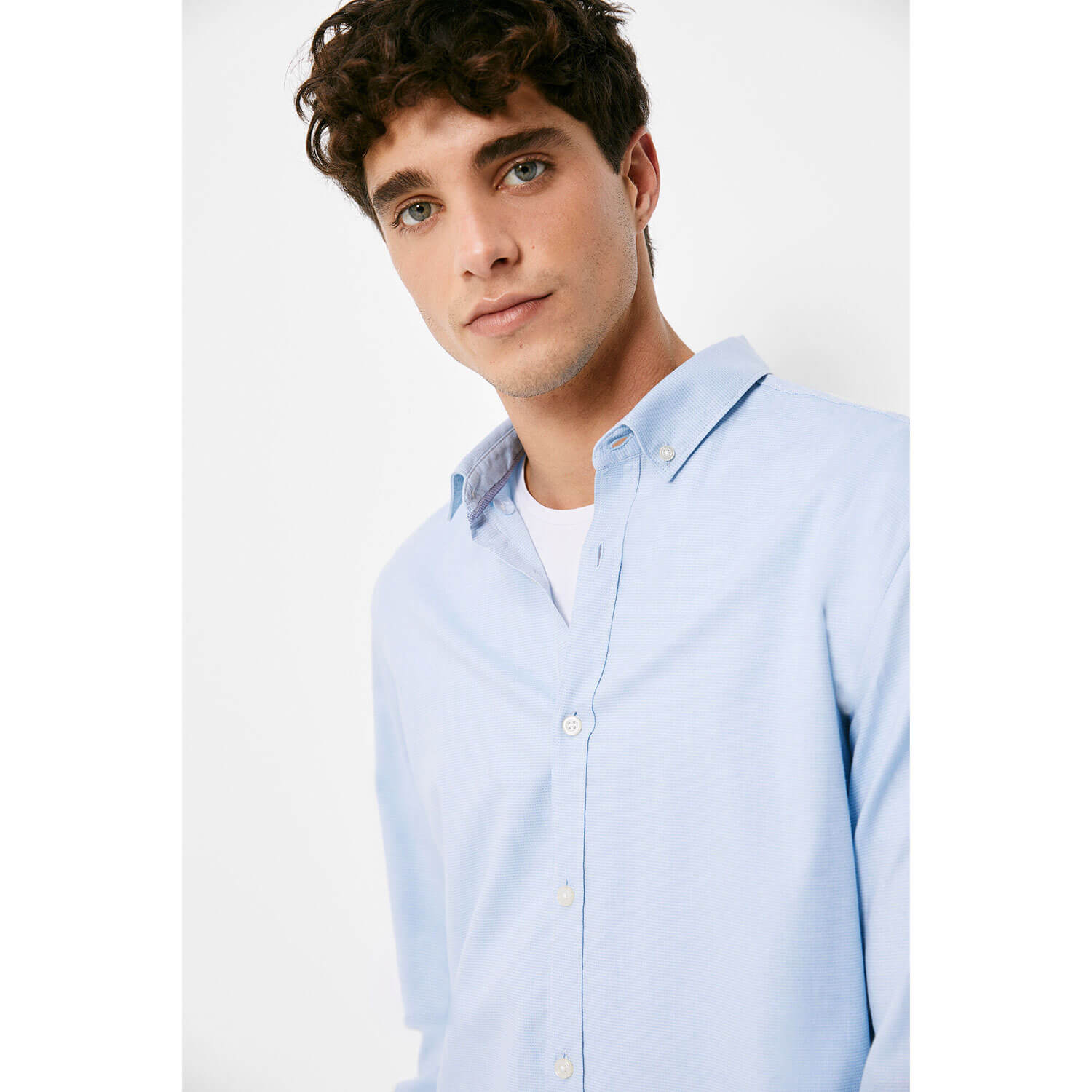 Springfield Long-sleeve Plain Shirt - Blue 3 Shaws Department Stores