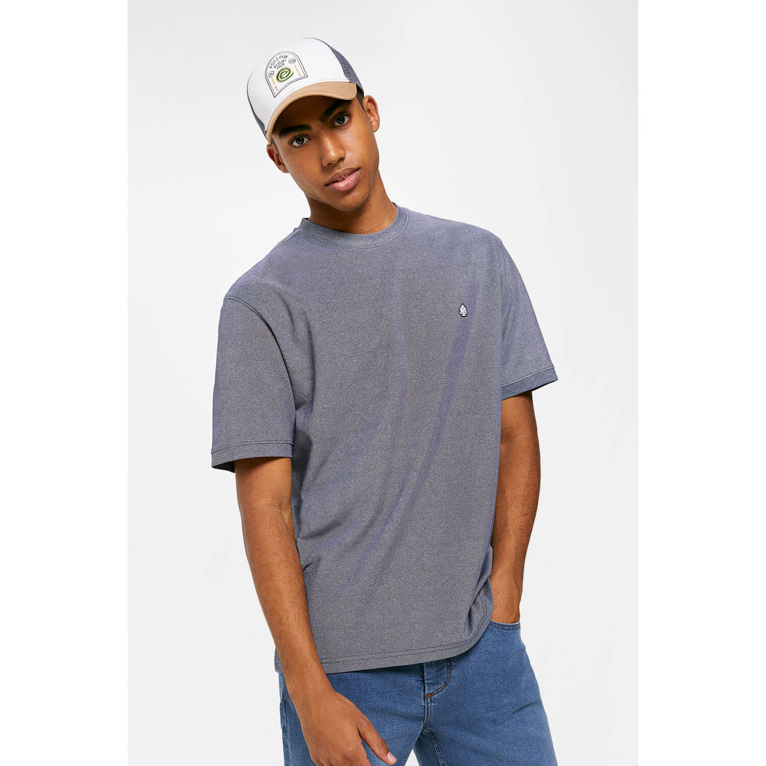 Springfield Short-sleeve Plain T-Shirt - Blue 4 Shaws Department Stores
