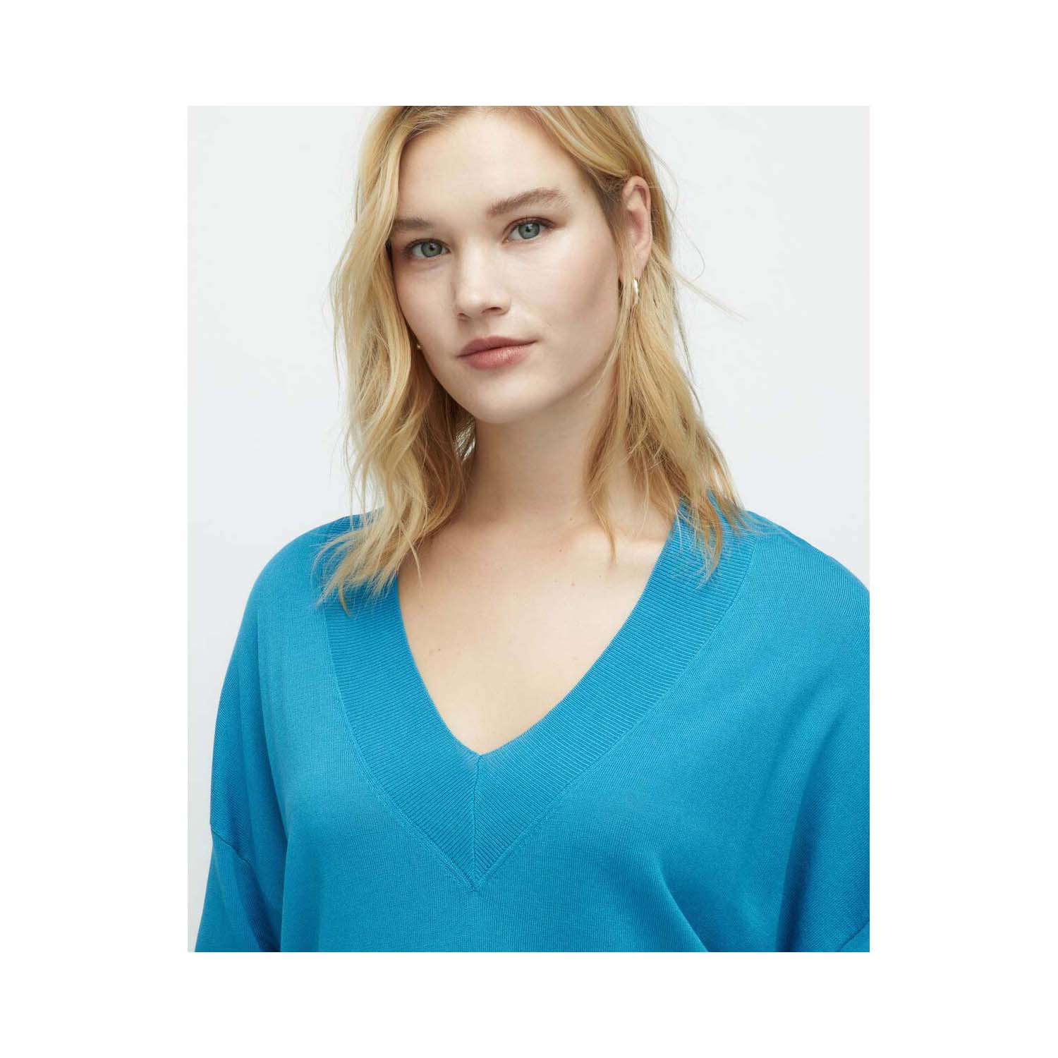 Couchel Long Sleeve V-Neck Sweater - Blue 3 Shaws Department Stores