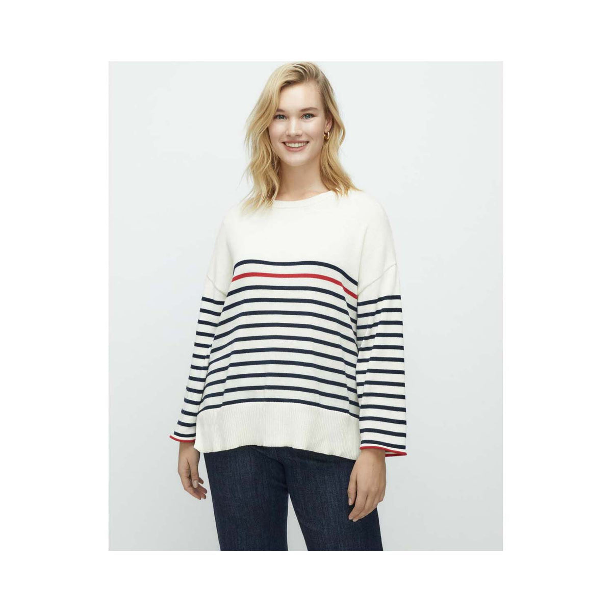 Striped Long-Sleeve Sweater With Round Collar