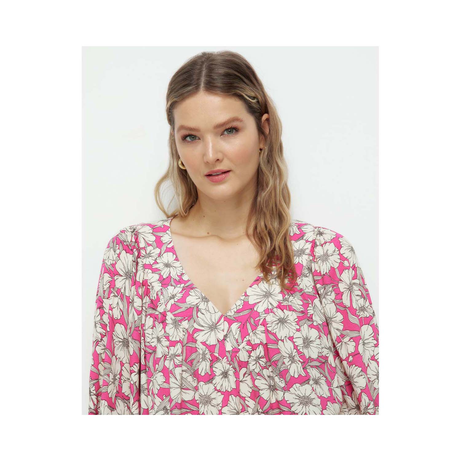 Couchel Printed French Sleeve Blouse - Fuchsia 1 Shaws Department Stores