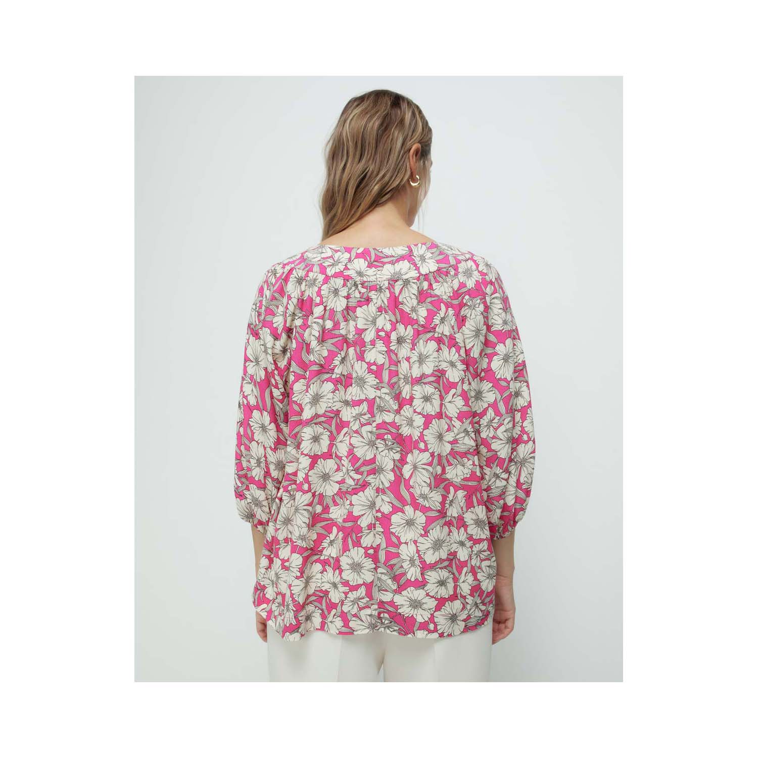 Couchel Printed French Sleeve Blouse - Fuchsia 3 Shaws Department Stores