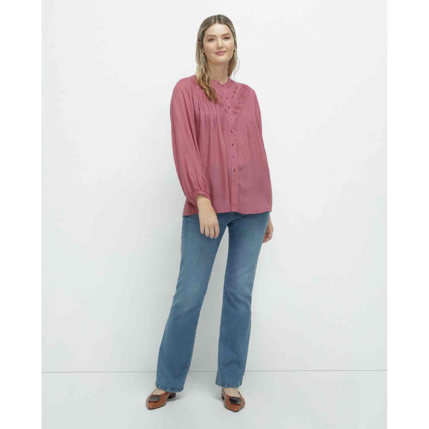 Couchel Long-Sleeve Blouse With Embroidery On The Chest - Pink 3 Shaws Department Stores