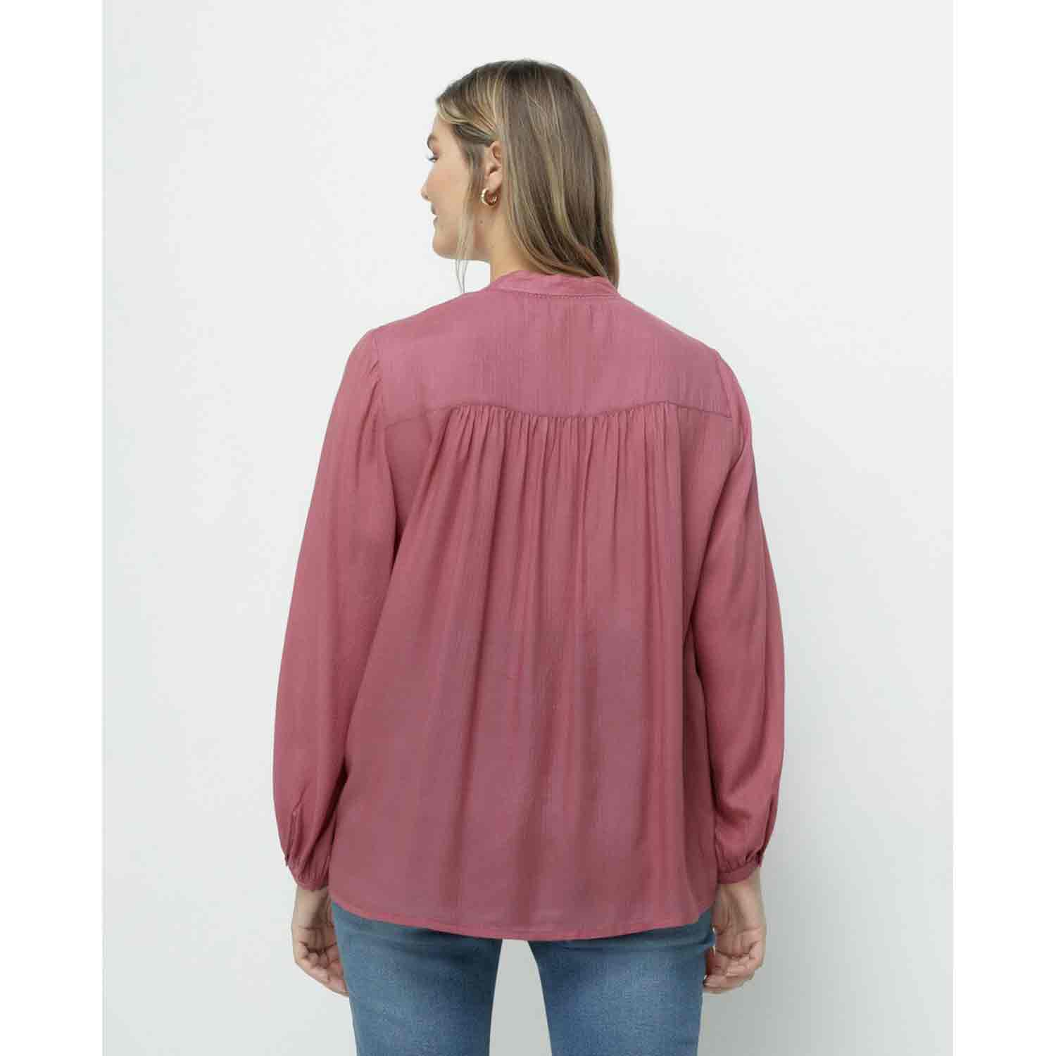 Couchel Long-Sleeve Blouse With Embroidery On The Chest - Pink 2 Shaws Department Stores
