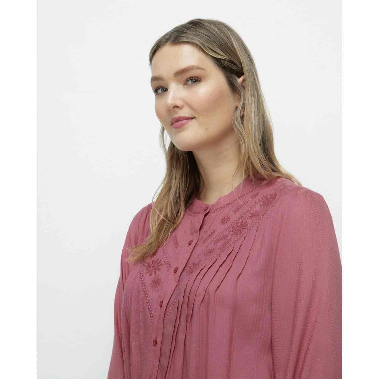 Couchel Long-Sleeve Blouse With Embroidery On The Chest - Pink 1 Shaws Department Stores