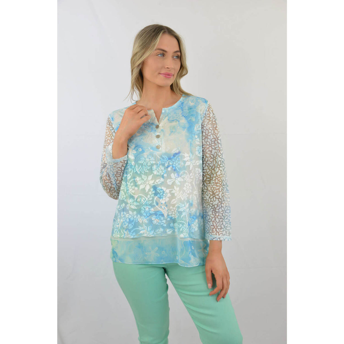 Printed Dovore Top - Blue