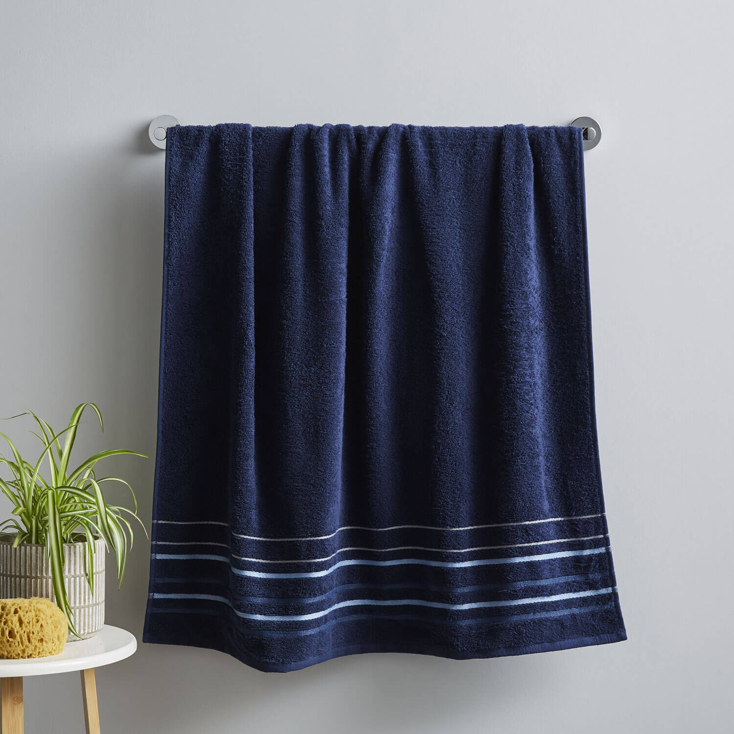 The Home Collection Java Stripe Bath Sheet - Navy 1 Shaws Department Stores