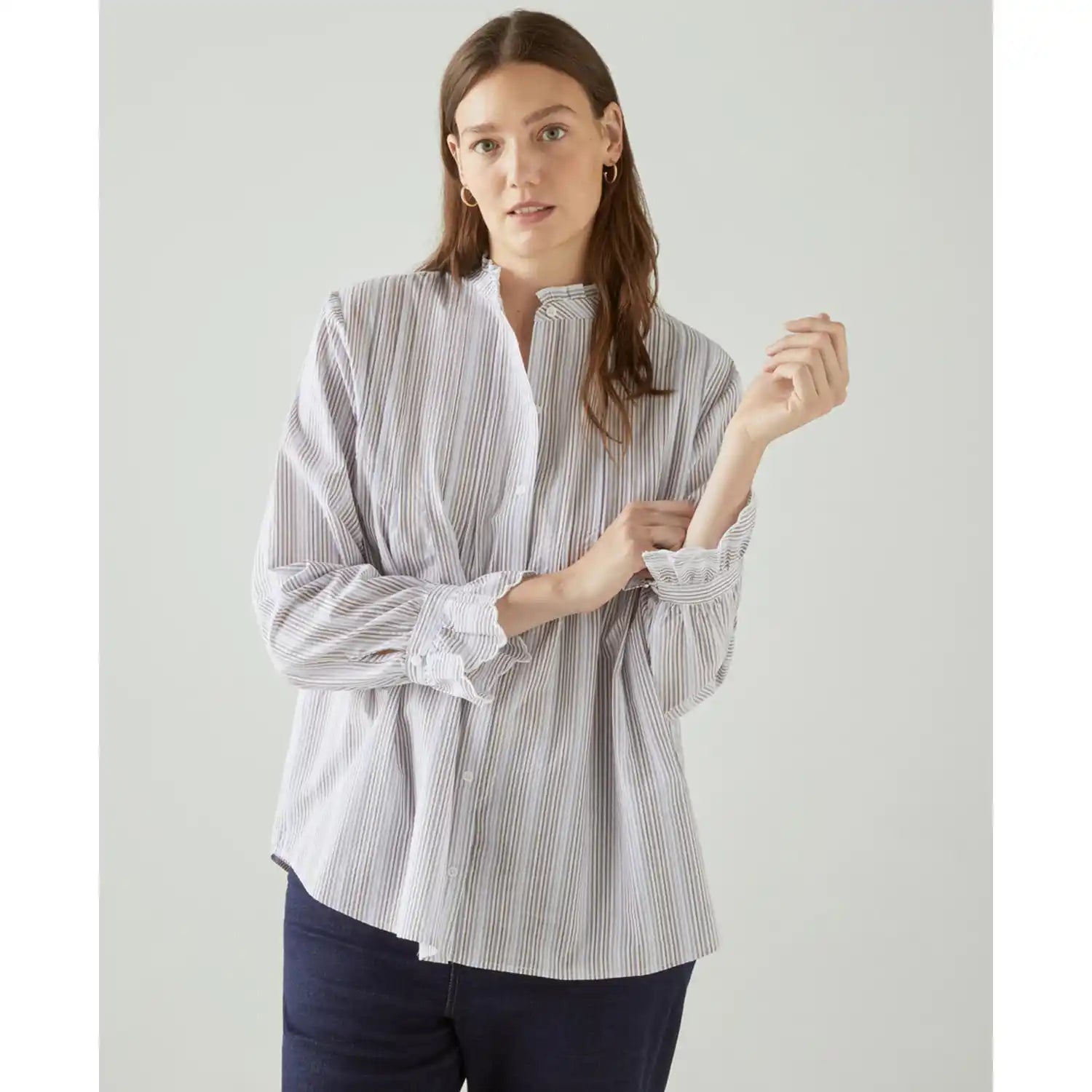 Couchel Striped Blouse With Ruffle Neck 1 Shaws Department Stores