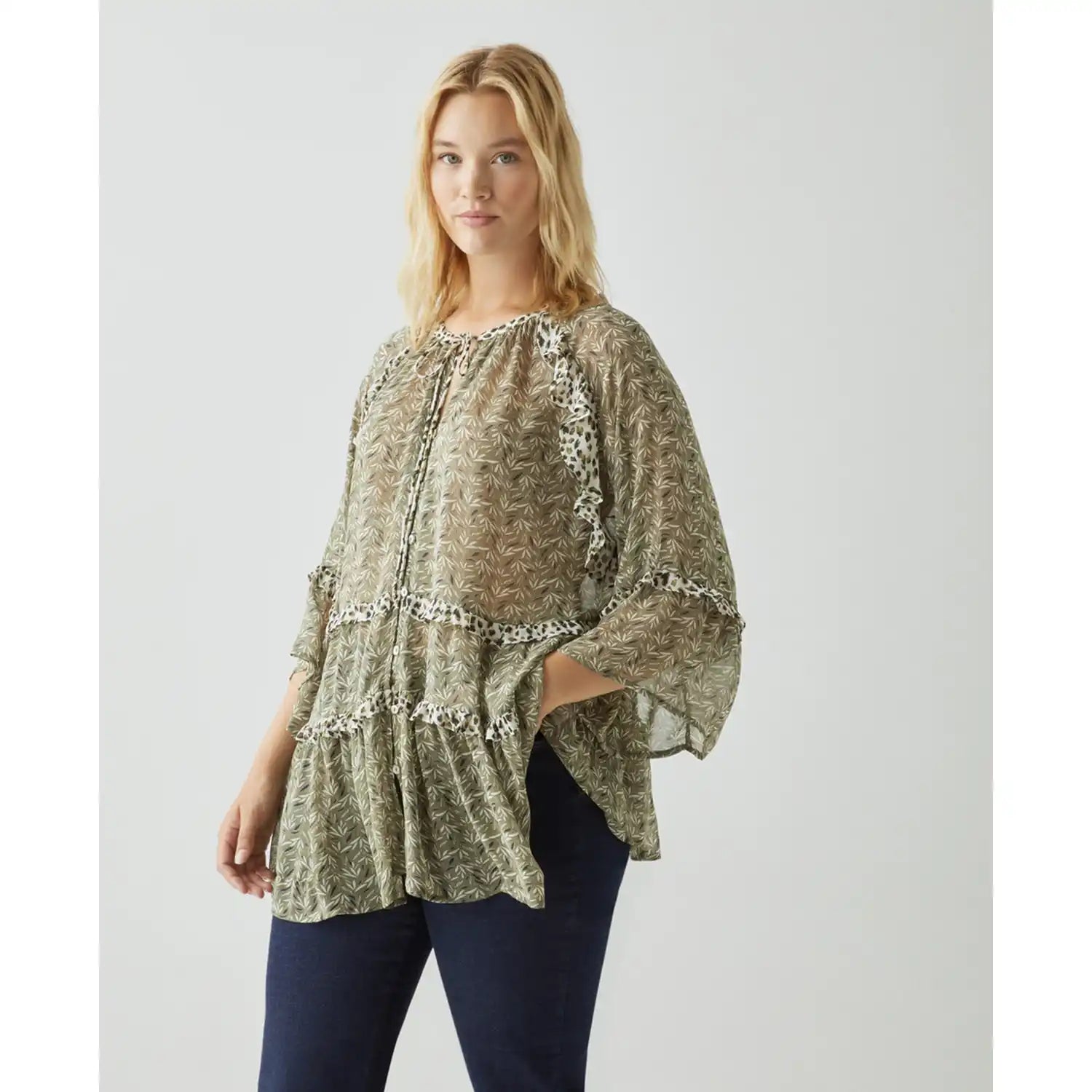 Couchel Ruffled Print Blouse - Multi 1 Shaws Department Stores