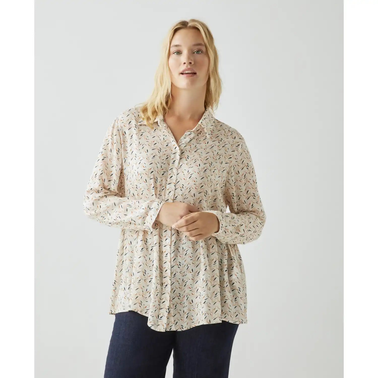 Couchel Leaf Print Blouse - Raw 2 Shaws Department Stores