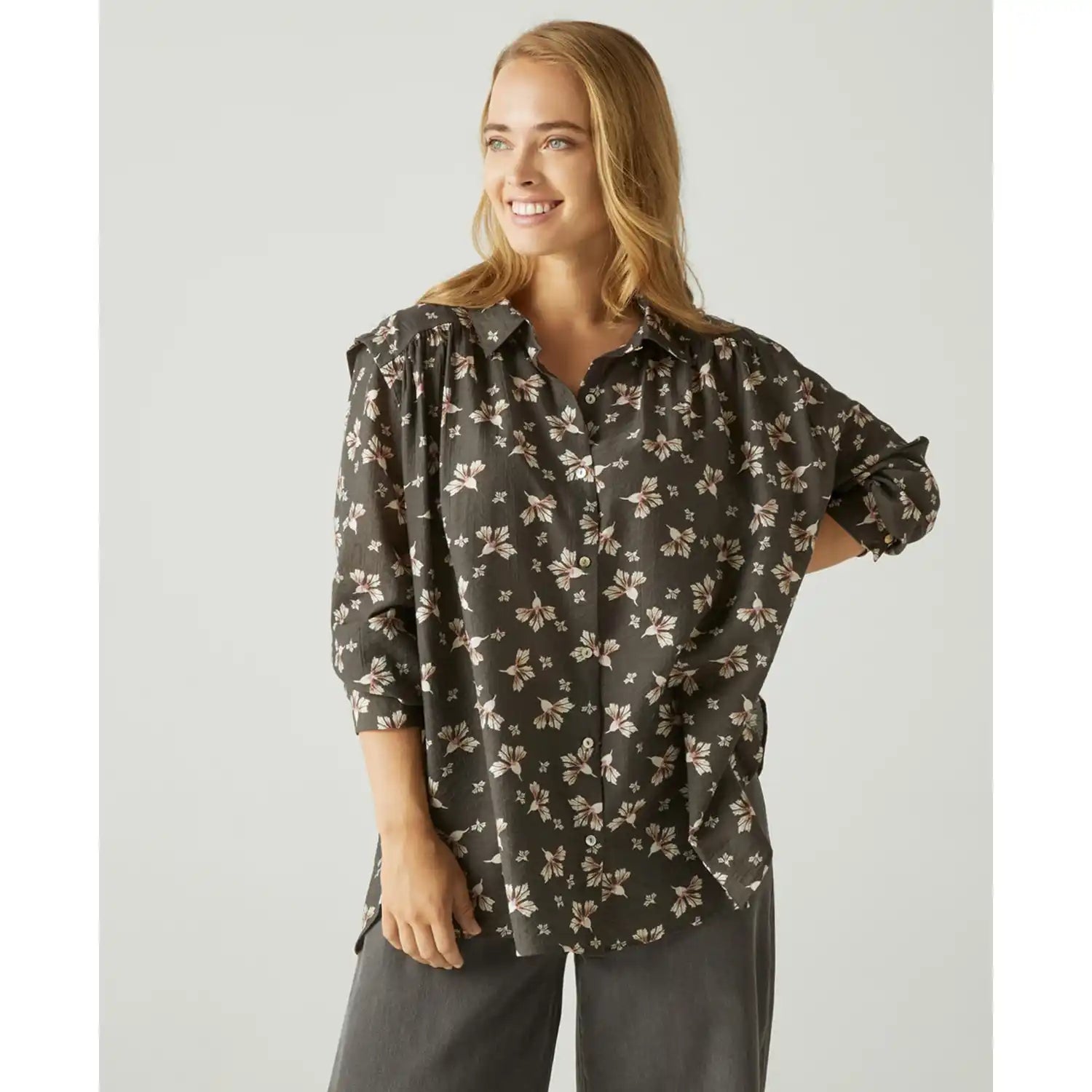 Couchel Flowers Print Shirt - Multi Grey 1 Shaws Department Stores