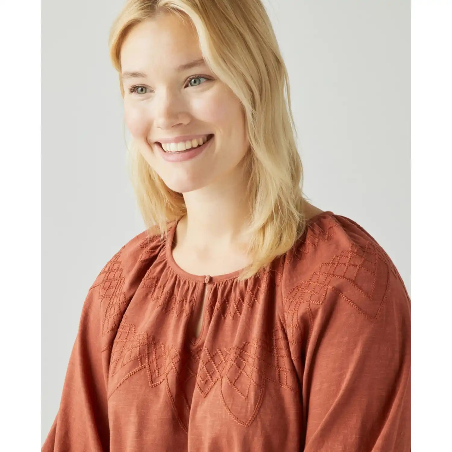 Couchel T-Shirt With Embroidered Collar - Terracotta 1 Shaws Department Stores