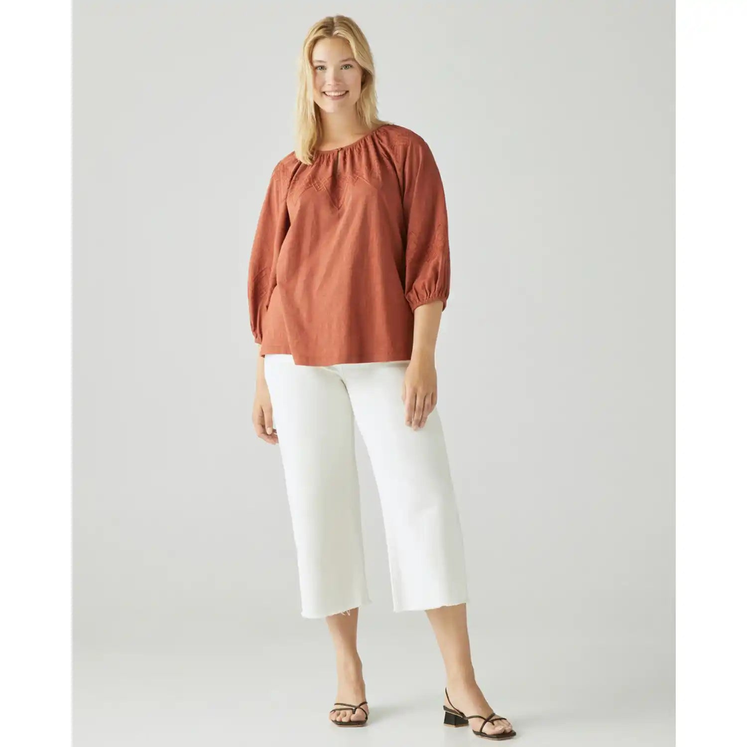 Couchel T-Shirt With Embroidered Collar - Terracotta 2 Shaws Department Stores