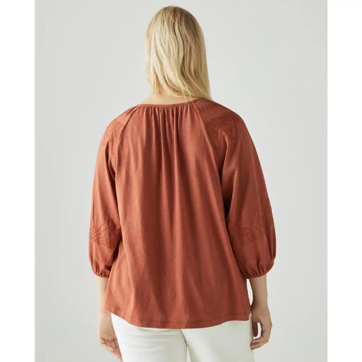 T-Shirt With Embroidered Collar - Terracotta