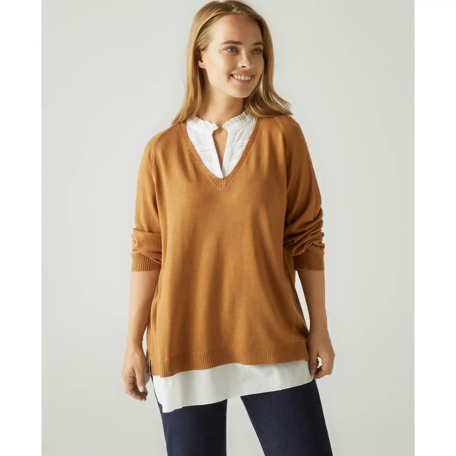 Couchel Sweater with Embroidery - Toffee 1 Shaws Department Stores