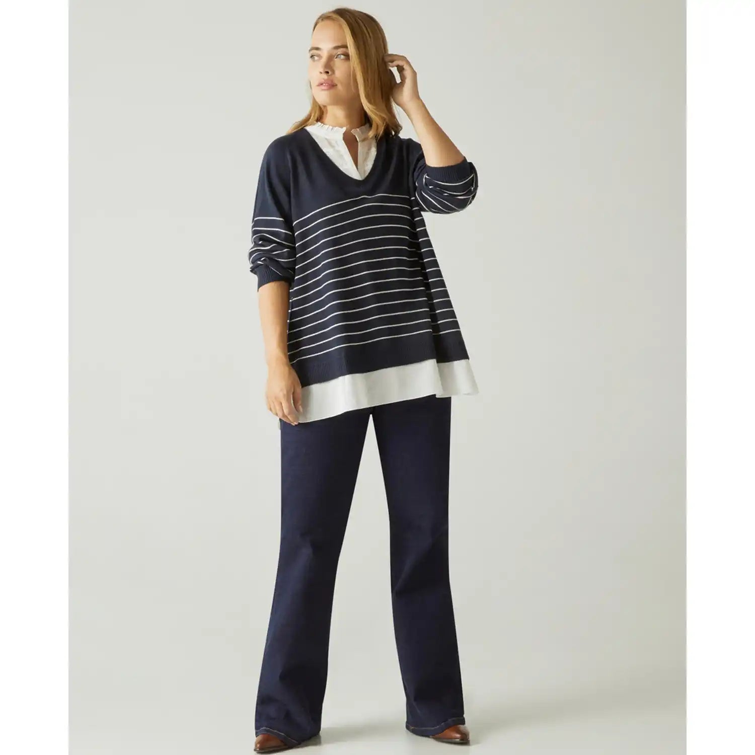 Couchel Sweater With Embroidery - Navy 1 Shaws Department Stores