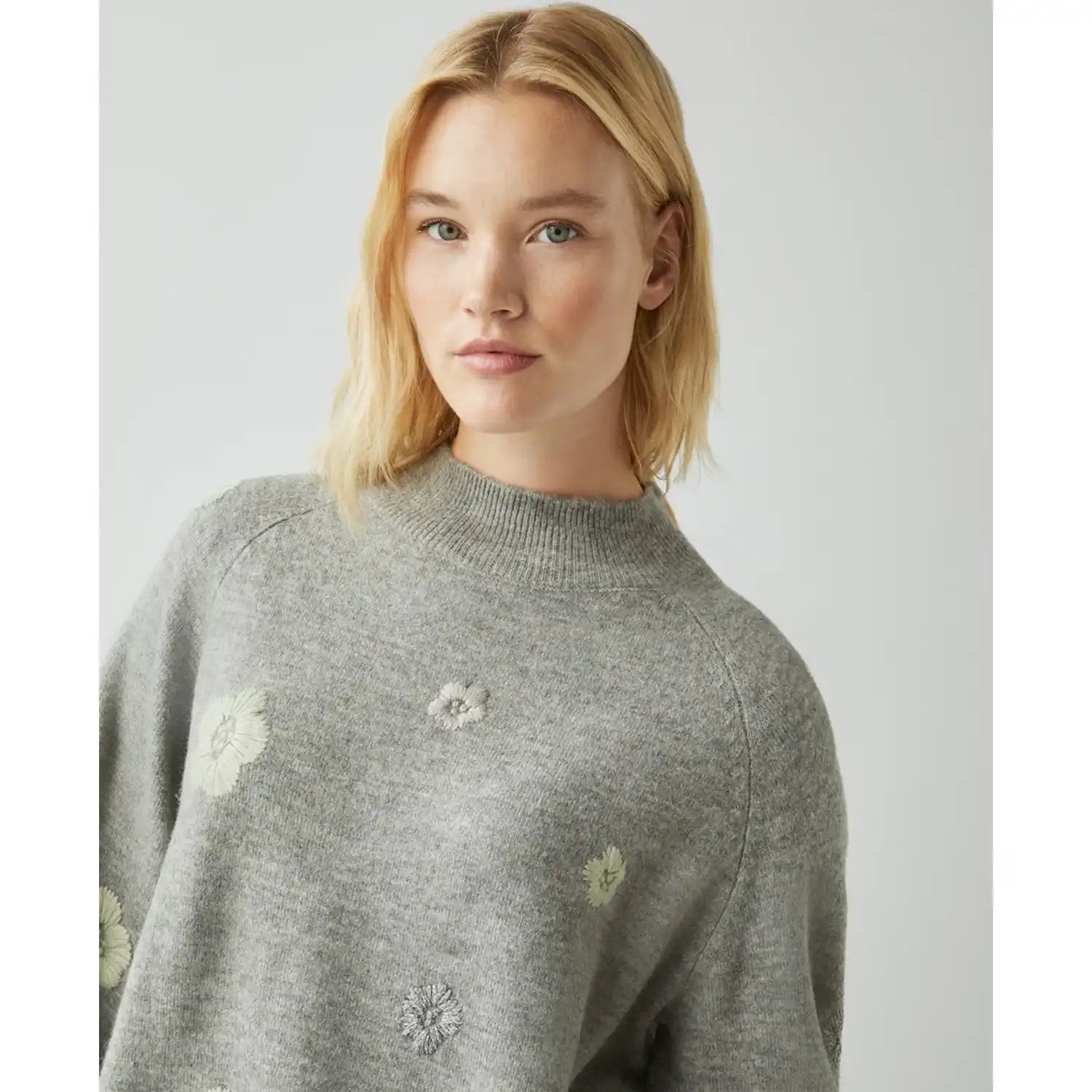 Couchel Knitted Sweater With Embroidery - Light Grey 1 Shaws Department Stores