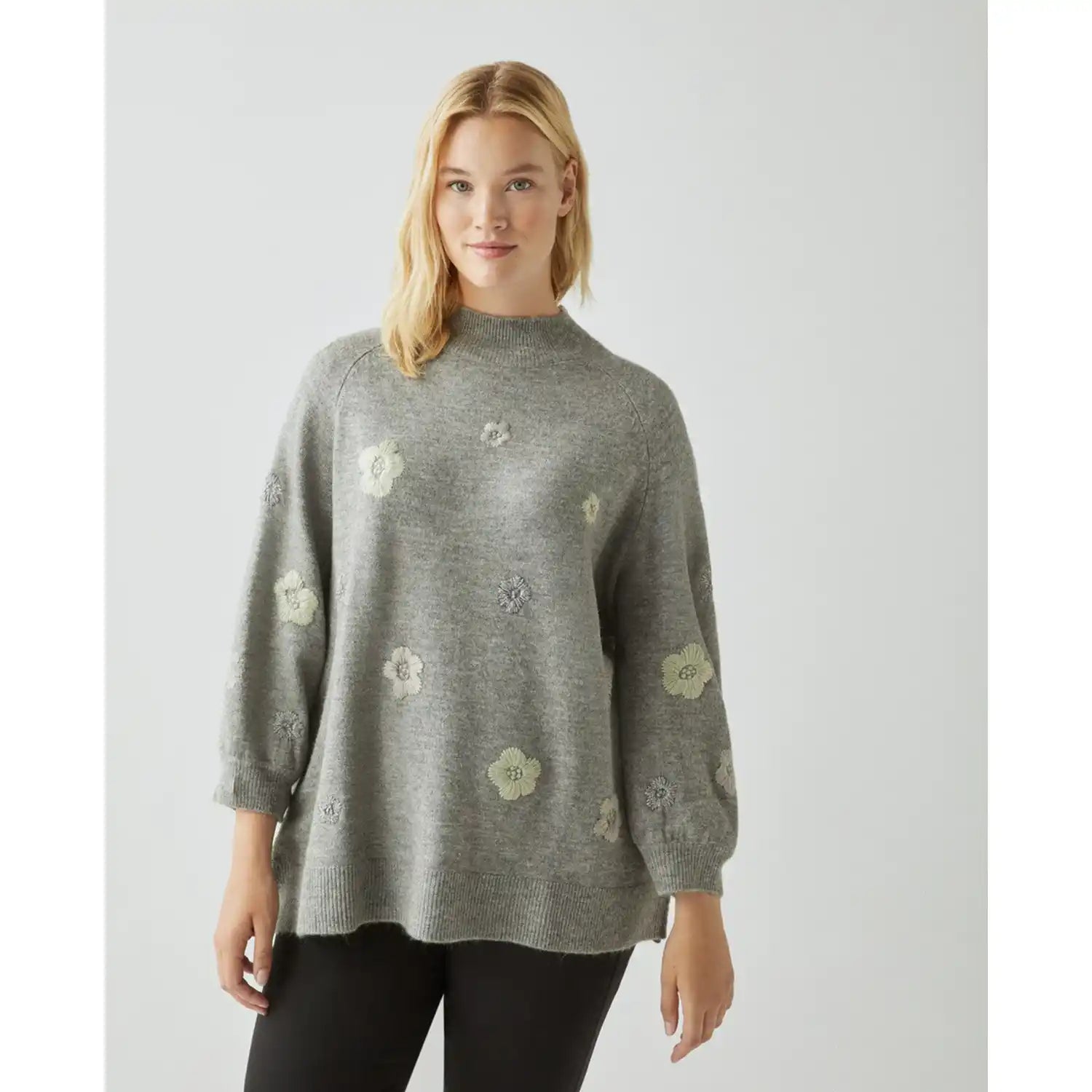 Couchel Knitted Sweater With Embroidery - Light Grey 2 Shaws Department Stores