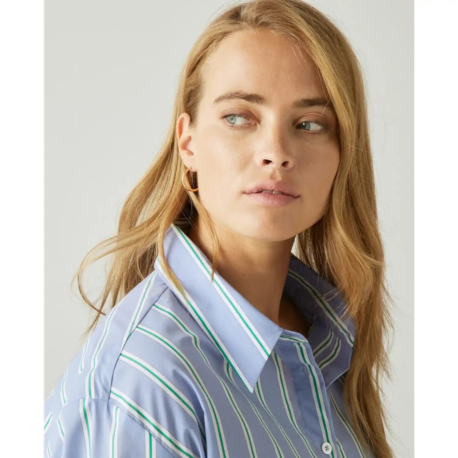 Couchel Striped Cotton Shirt Blouse - Blue 2 Shaws Department Stores