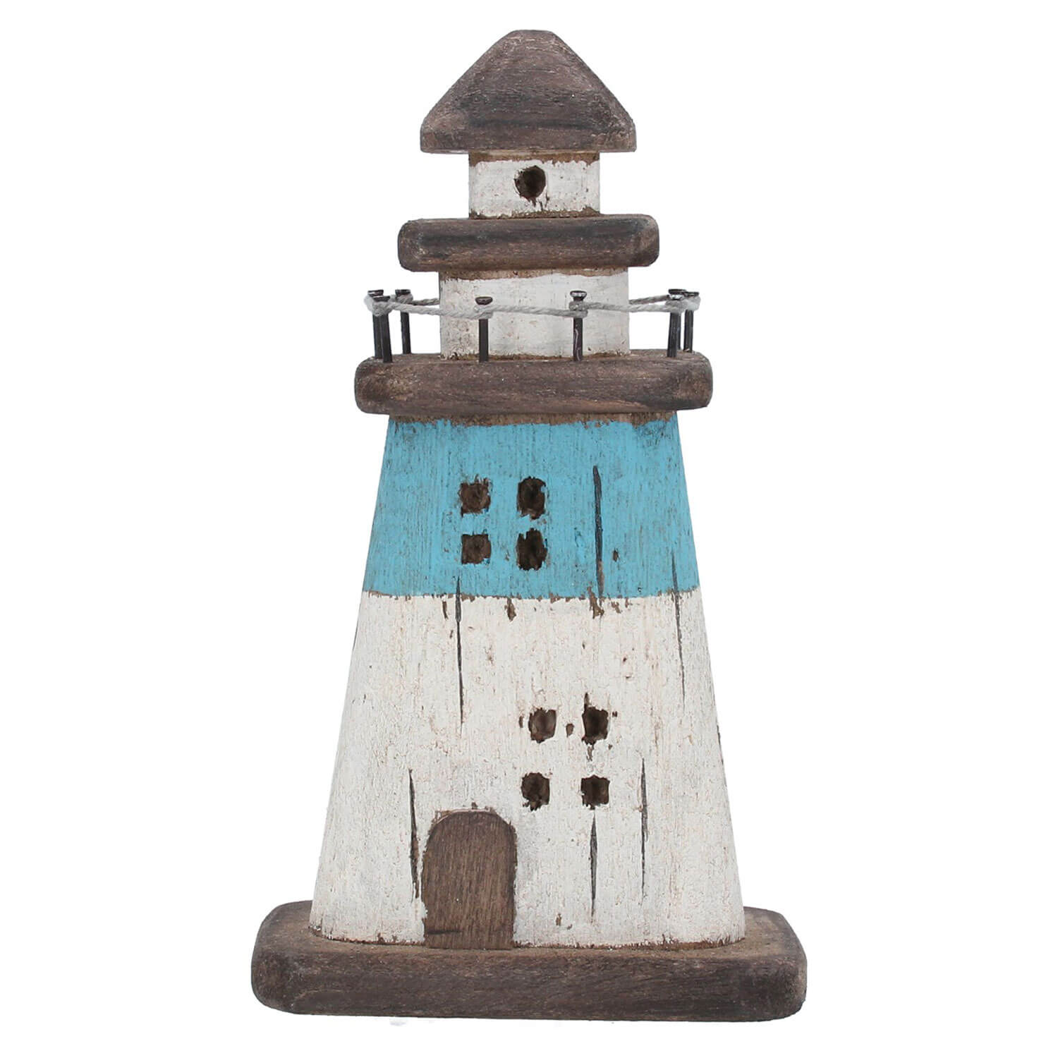 Gisella Graham Rustic Wood Blue Stripe Lighthouse Ornament - Medium 1 Shaws Department Stores