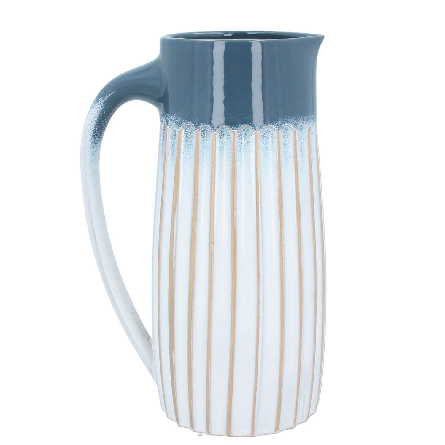 Gisella Graham Blue Ombre Ceramic Ribbed Jug - Large 1 Shaws Department Stores