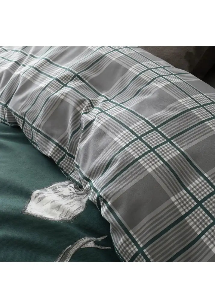  Catherine Lansfield Stag Check Duvet Cover Set With Pillowcases - Green 5 Shaws Department Stores
