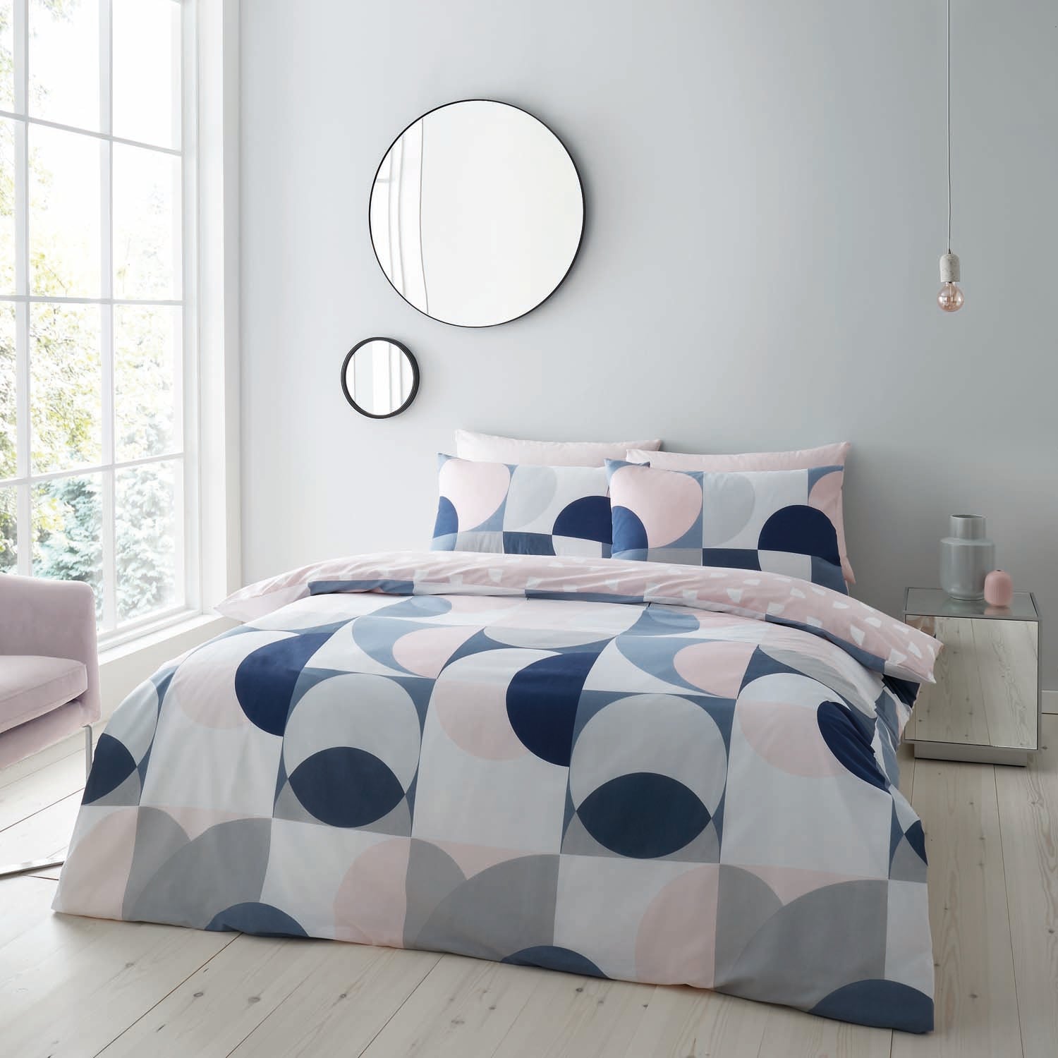  Catherine Lansfield Sirkel Geo Easy Care Duvet Cover Set - Blush 1 Shaws Department Stores