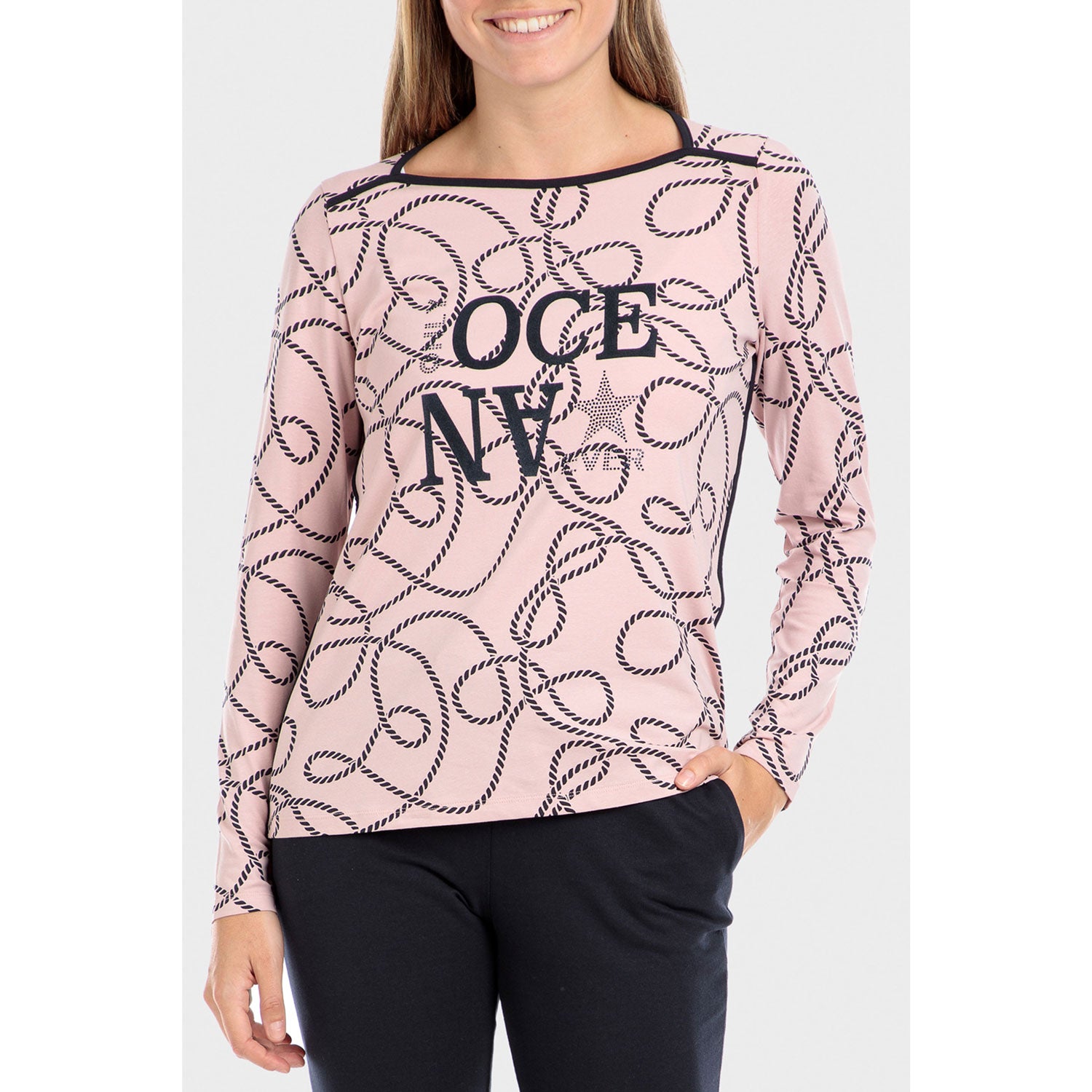 Punt Roma Knots Print Long Sleeved T-Shirt - Pink Nude 1 Shaws Department Stores