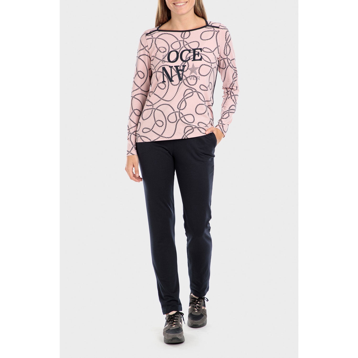 Punt Roma Knots Print Long Sleeved T-Shirt - Pink Nude 4 Shaws Department Stores