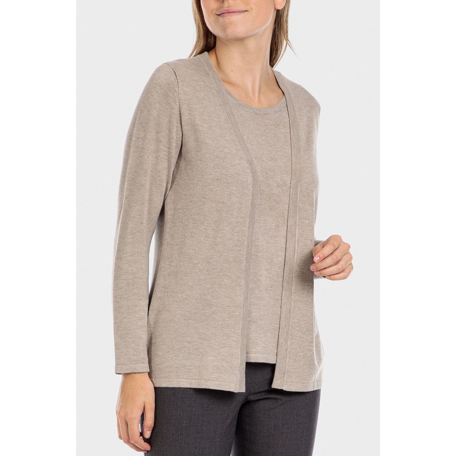 Punt Roma Faux Knitted Twinset - Beige Camel 1 Shaws Department Stores