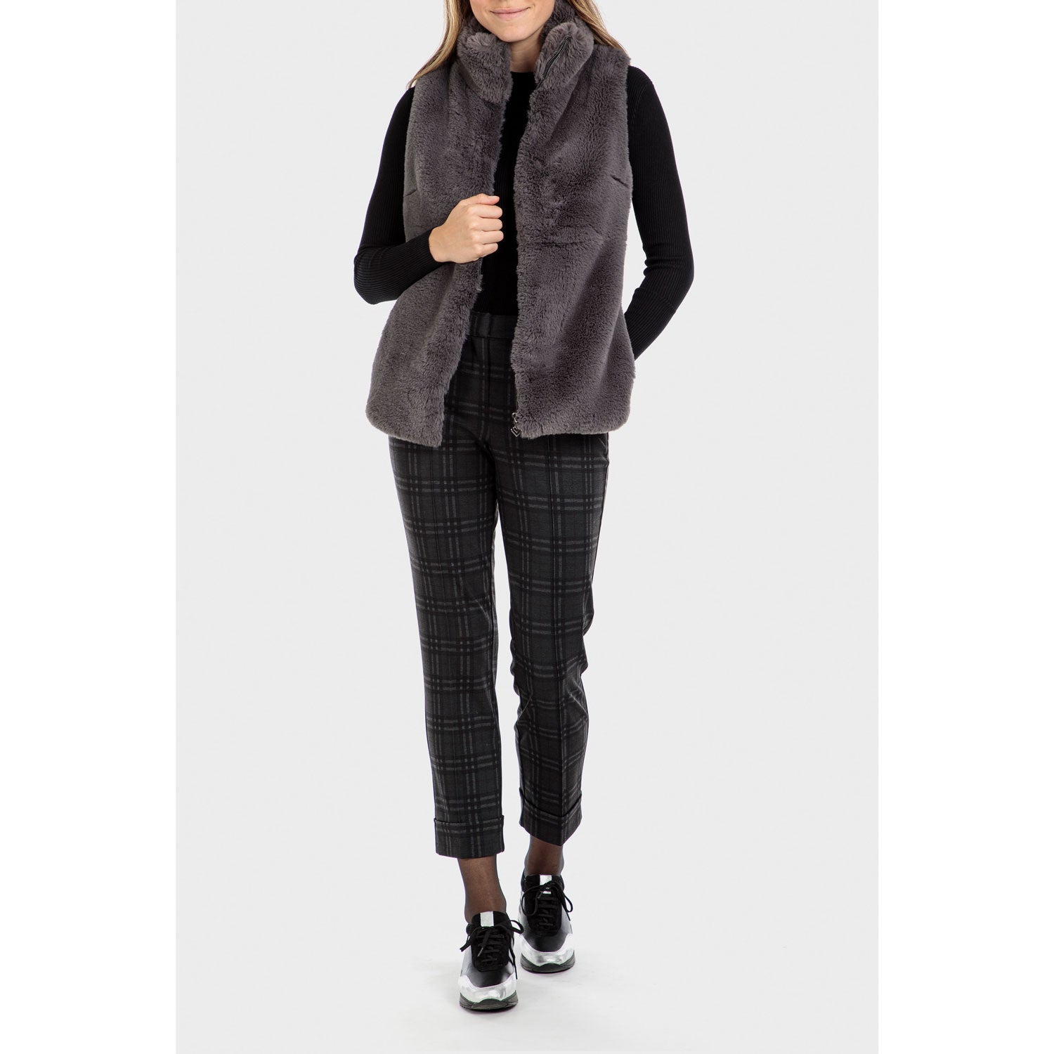 Punt Roma Waistcoat With Faux Fur - Grey 3 Shaws Department Stores