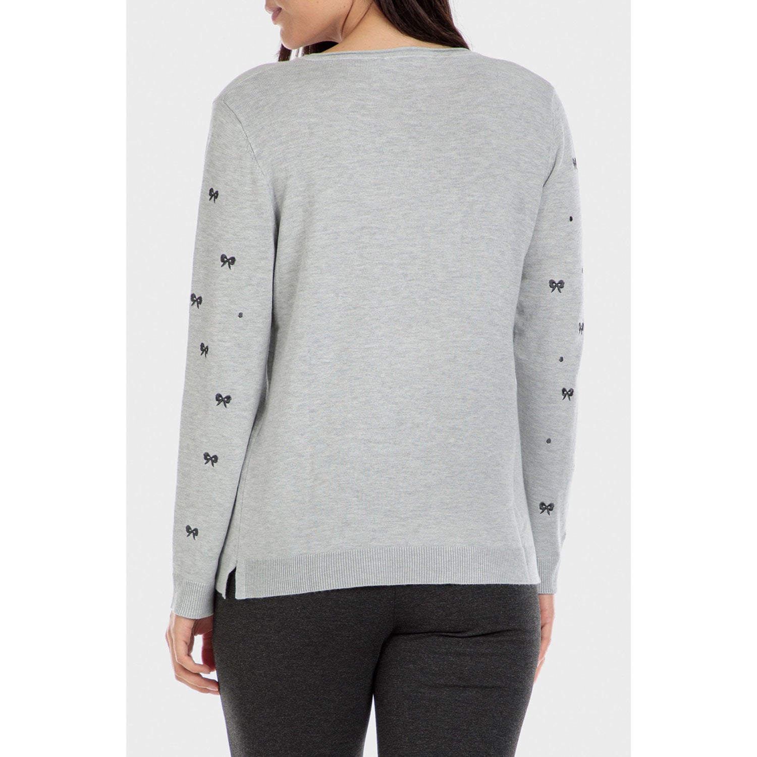 Punt Roma Rhinestone Embroidered Sweater - Grey 2 Shaws Department Stores