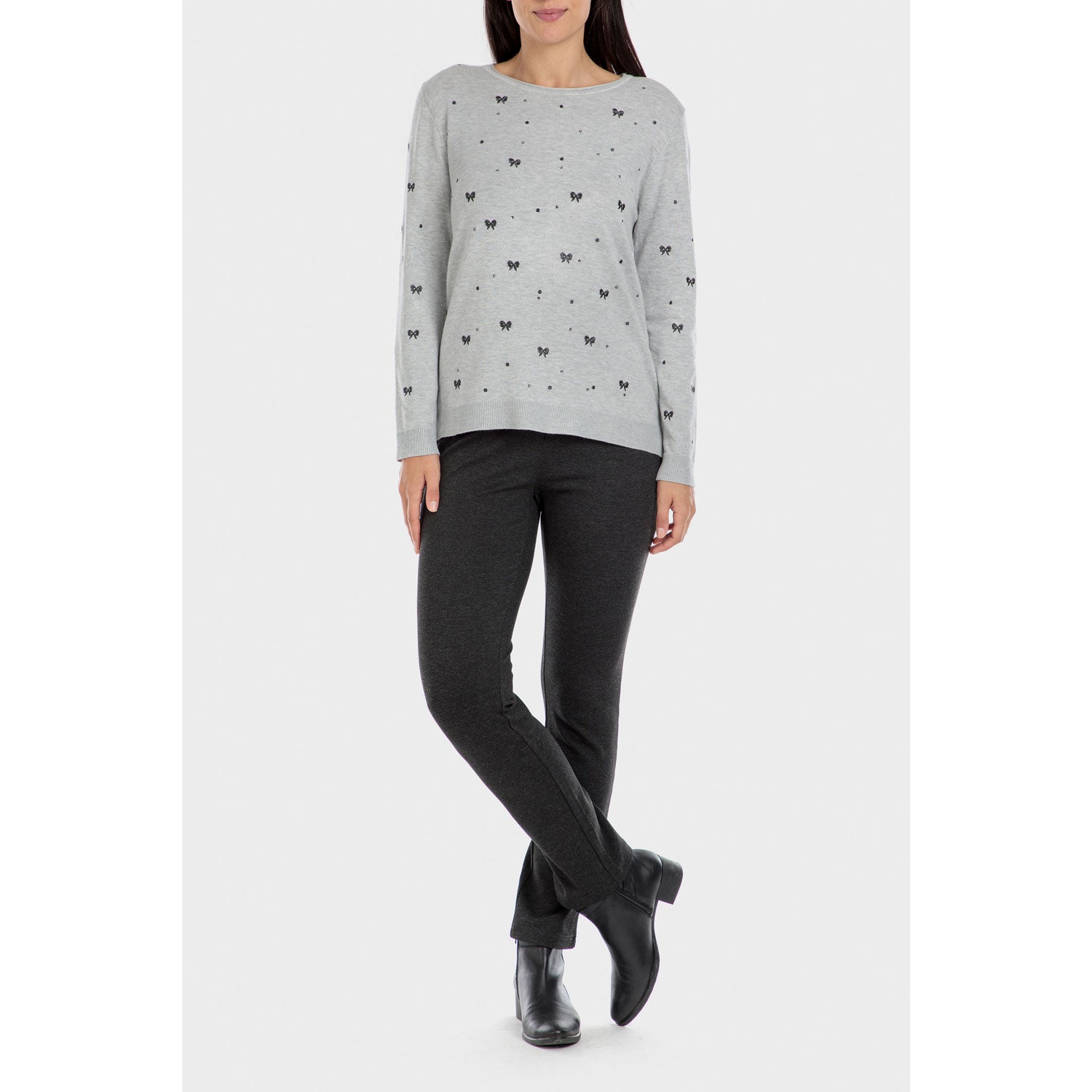 Punt Roma Rhinestone Embroidered Sweater - Grey 4 Shaws Department Stores