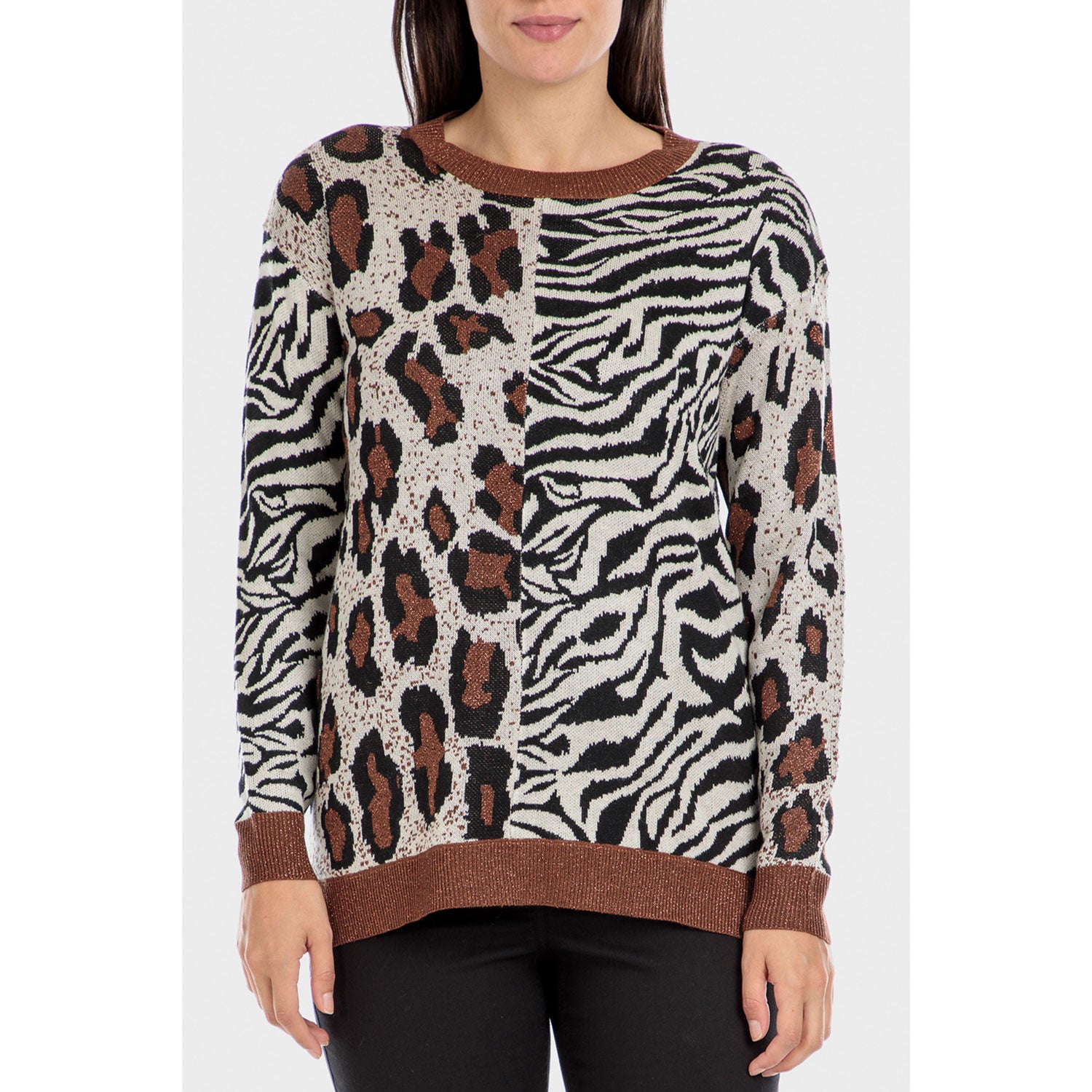 Punt Roma Animal Print Sweater - Beige 1 Shaws Department Stores