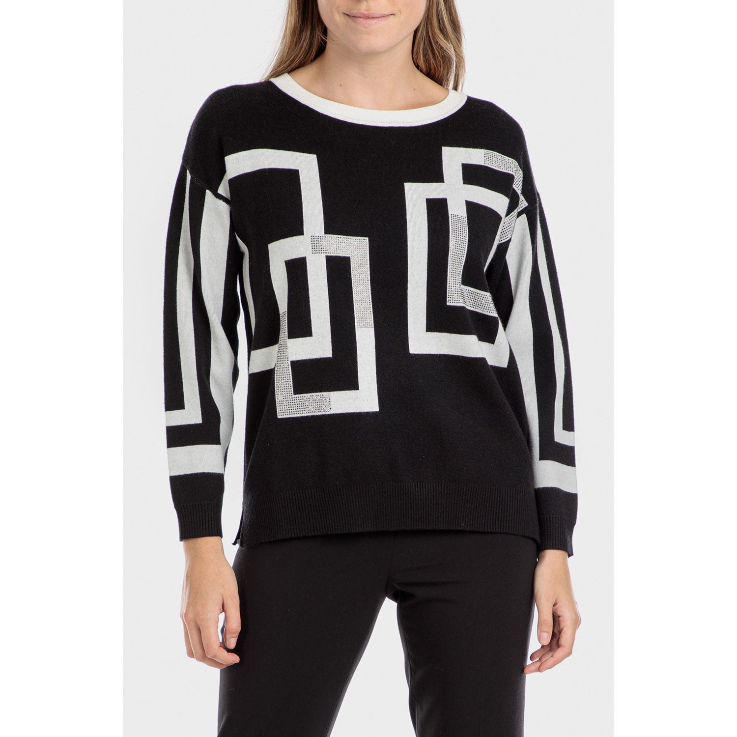 Punt Roma Jacquard Sweater - Black 1 Shaws Department Stores