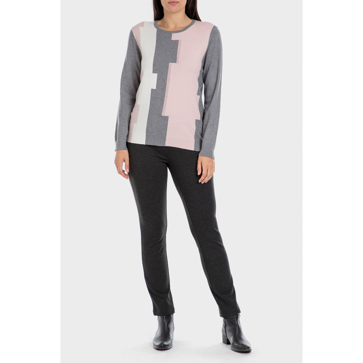Intarsia Sweater - Grey/Pink