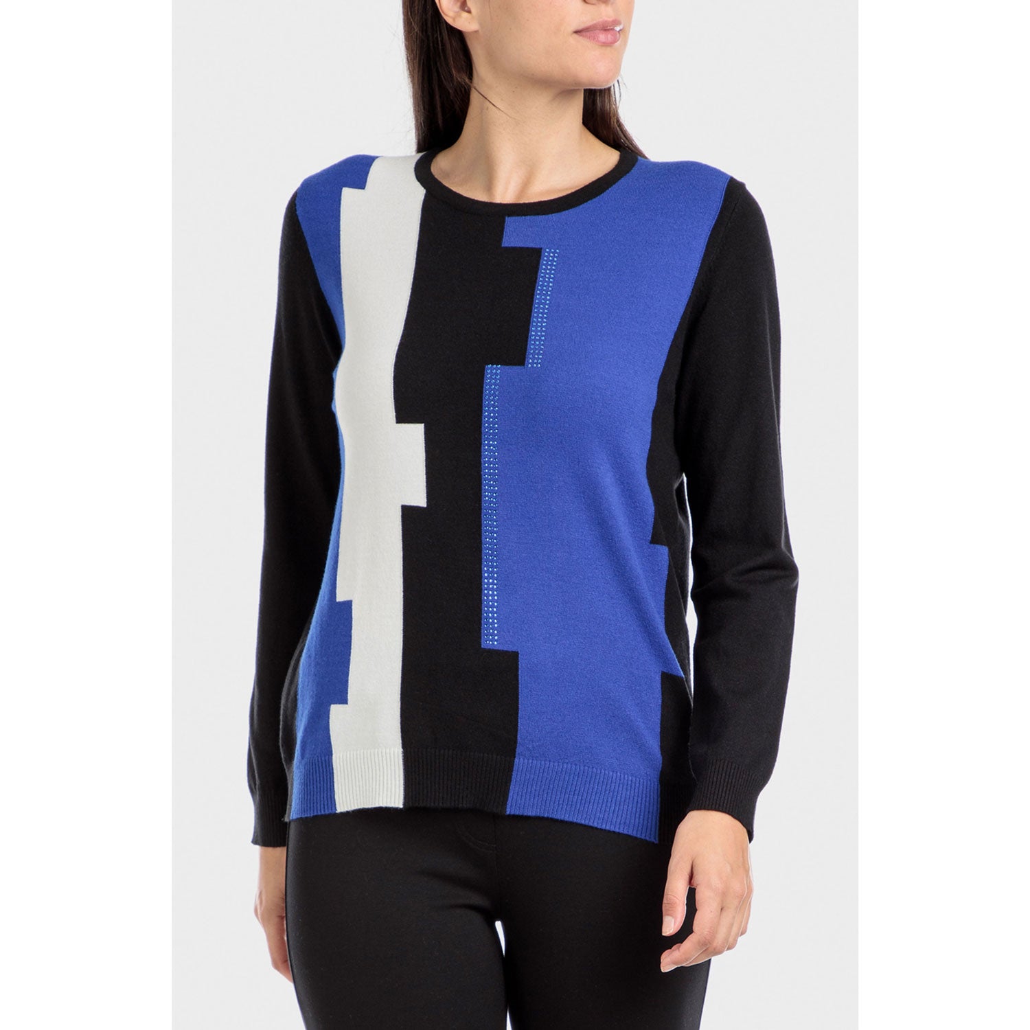 Punt Roma Intarsia Sweater - Black/Blue 1 Shaws Department Stores