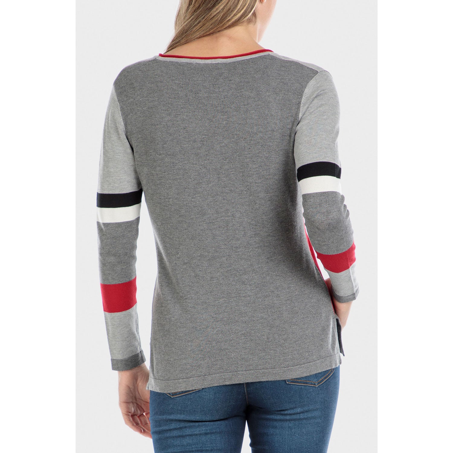 Punt Roma Intarsia Sweater - Grey/Red 2 Shaws Department Stores
