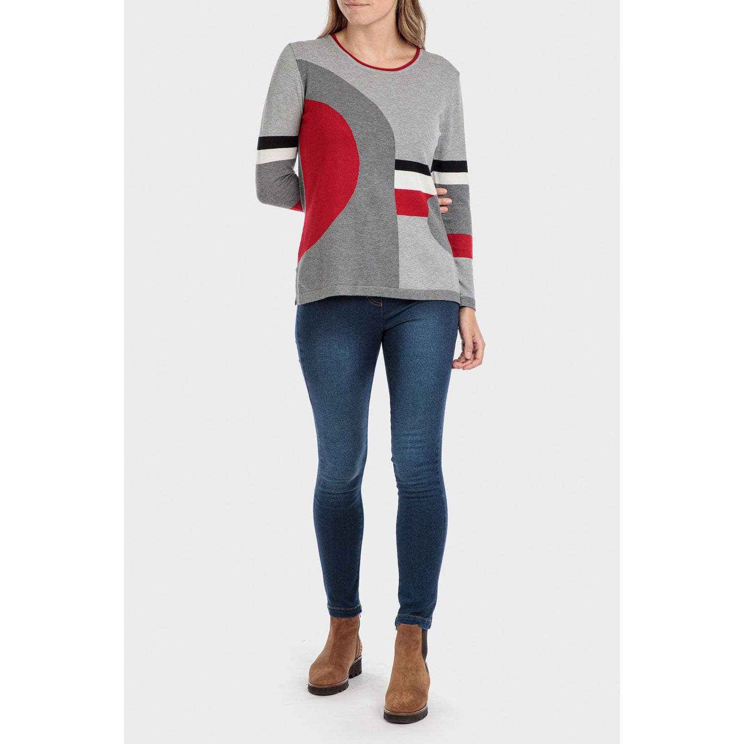 Punt Roma Intarsia Sweater - Grey/Red 3 Shaws Department Stores