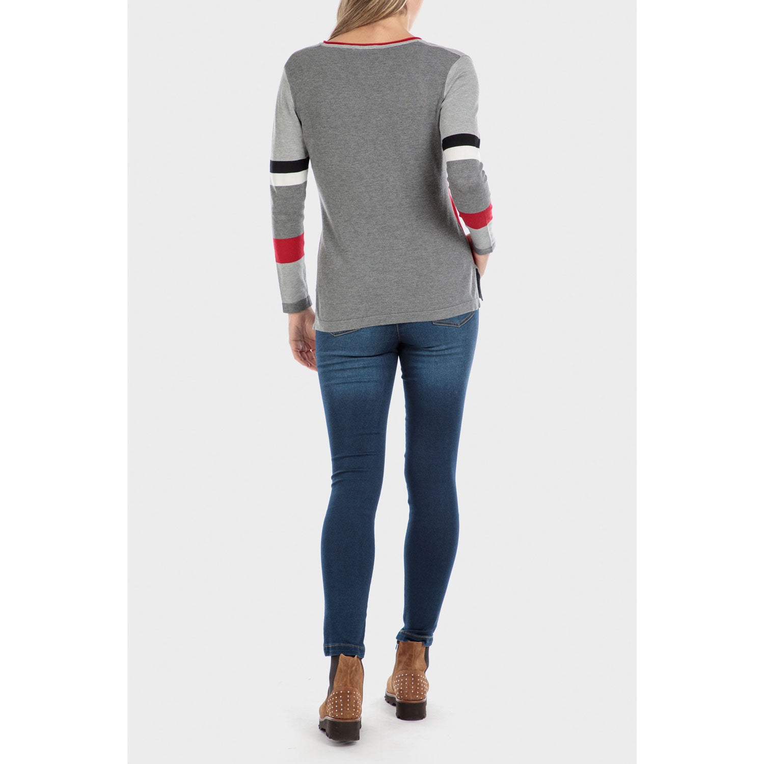 Punt Roma Intarsia Sweater - Grey/Red 4 Shaws Department Stores