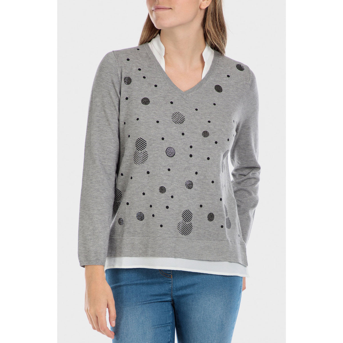Sweater With Faux Shirt - Grey